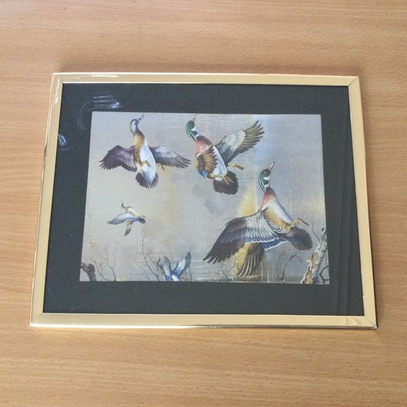 Metal Framed metallic foil art print birds Canada goose - Picture 1 of 4